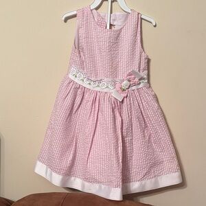 Rare Editions Pink Gingham Dress with Lace and Bow